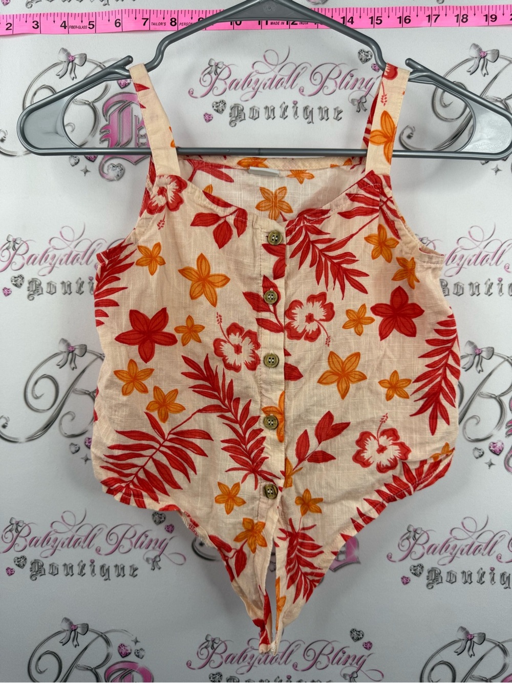 LC wakiki tank top Floral Button-Front - Cream Red & Orange Floral